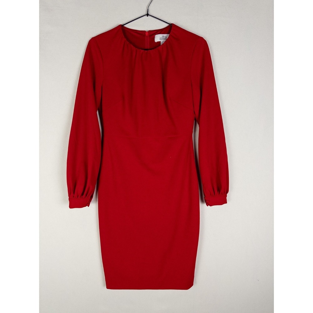 Belle Badgley Mischka Sheath Dress Womens 0 Red Cocktail Solid Party Lined